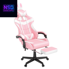 Pink Gaming Chair, Adult Game Gamer with Footrest & Massage Lumbar Pillow , Ergonomic High Back Office Chairs with Bunny Ear, Pink