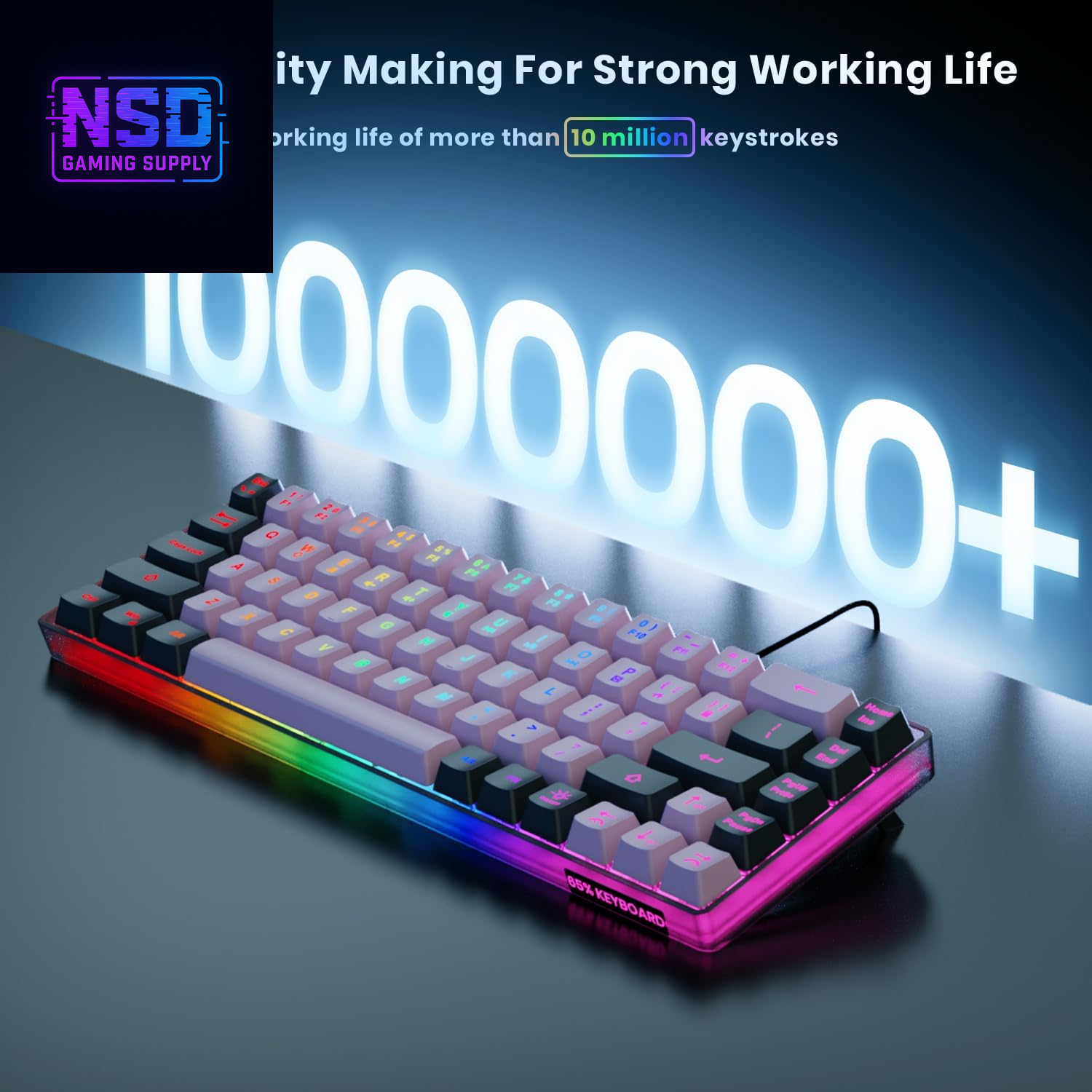 65% Wired Gaming Keyboard, LED Backlit, Ultra-Compact Anti-Ghosting No-Conflict 68 Keys Membrane Gaming Wired Keyboard for PC Laptop Windows Gamer(Pink-Black)