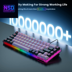 65% Wired Gaming Keyboard, LED Backlit, Ultra-Compact Anti-Ghosting No-Conflict 68 Keys Membrane Gaming Wired Keyboard for PC Laptop Windows Gamer(Pink-Black)