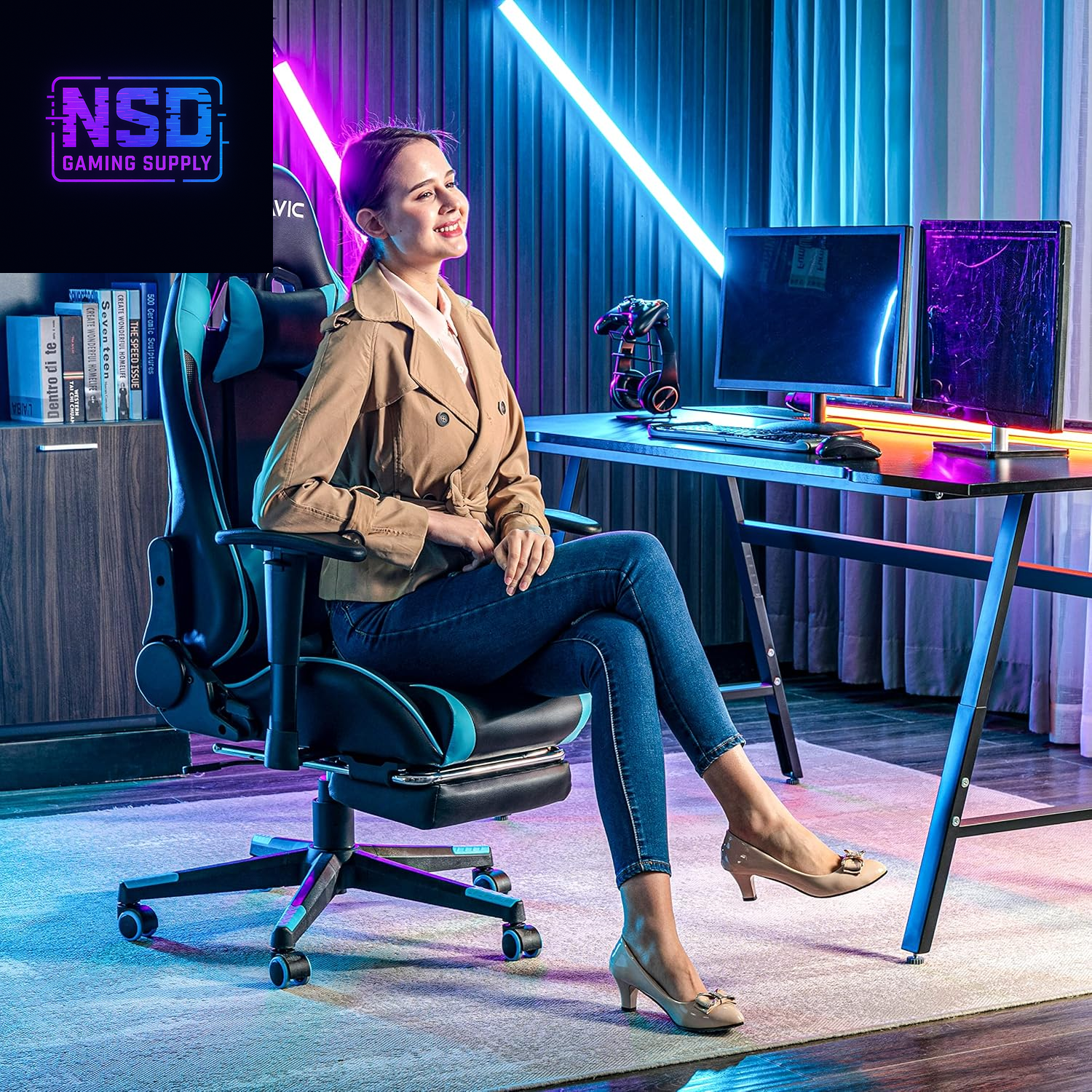 Gaming Chair，Gaming Chair with Footrest， High Back Ergonomic Gaming Chair Adjustable，Racing Style PU Leather Gamer Chair，Computer Gaming Chair with Headrest and Lumbar Support