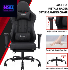 Gaming Chair Massage with Footrest Gamer Chair Ergonomic Gaming Chair for Adults Video Game Chair with Headrest and Massage Lumbar Support Gaming Chair Adjustable Swivel (Black)