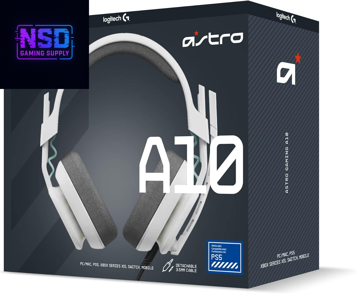 Logitech G Astro A10 Gen 2 Cross-Platform Wired Gaming Headset for Playstation 5/4, Xbox S|X, Nintendo Switch, PC: 3.5Mm Headphone Jack, 32Mm Drivers, Flip-To-Mute Mic, Over-Ear - White/Ps Edition