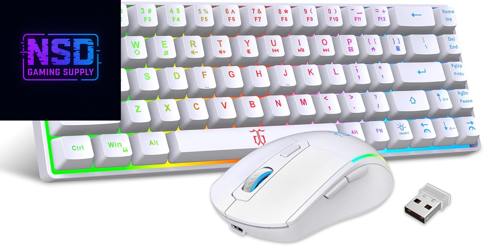 60% Wireless Gaming Keyboard and Mouse Combo,Led Backlit Rechargeable 2000Mah Battery,Mini Mechanical Feel Anti-Ghosting Keyboard +Popular RGB Gaming Mice for PC Gamer (White)