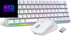 60% Wireless Gaming Keyboard and Mouse Combo,Led Backlit Rechargeable 2000Mah Battery,Mini Mechanical Feel Anti-Ghosting Keyboard +Popular RGB Gaming Mice for PC Gamer (White)