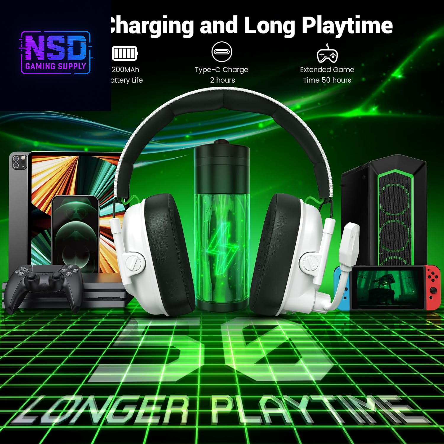 Wireless Gaming Headset with Noise Canceling Microphone for PC, PS5, PS4, Switch, Mac, 2.4 Ghz Wireless & Bluetooth 5.4 Gaming Headphones, Cool RGB Lighting, 50Hr Battery, 50Mm Drivers