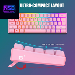 60% Gaming Keyboard and Mouse Combo, Ultra-Compact 61 Keys RGB Backlit Mini Keyboard, Lightweight 7200 DPI Honeycomb Optical Mouse, RGB Wired Gaming Set for PC MAC PS5 Xbox Gamer(Pink)