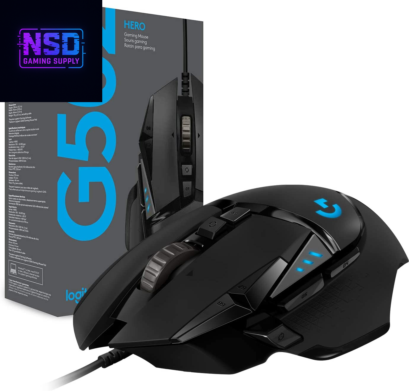 502 HERO High Performance Wired Gaming Mouse, HERO 25K Sensor, 25,600 DPI, RGB, Adjustable Weights, 11 Buttons, On-Board Memory, Pc/Mac