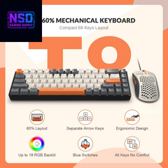 RK-T8PR0 Wired 65% Mechanical Gaming Keyboard and Mouse Combo with RGB Backlit Anti-Ghosting TKL Mini 68 Key Coiled C to a Cable Tactile Blue Switch for PS4 PS5 Xbox PC Mac Gamer(Dark Gray)