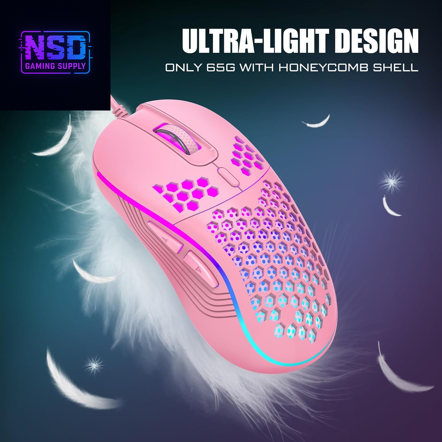 60% Gaming Keyboard and Mouse Combo, Ultra-Compact 61 Keys RGB Backlit Mini Keyboard, Lightweight 7200 DPI Honeycomb Optical Mouse, RGB Wired Gaming Set for PC MAC PS5 Xbox Gamer(Pink)