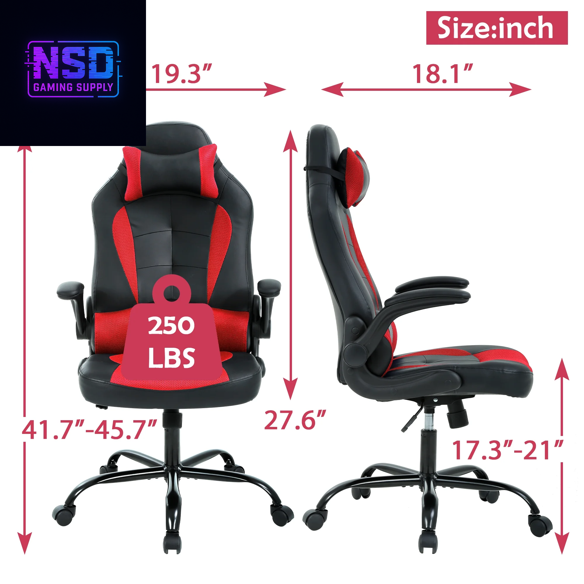 Gaming Chair PC Gaming Chair Gaming Chairs for Adults, Computer Chair PU Leather Office Desk Chair with Arms & Back Ergonomic High-Back Video Game Chair(Red）