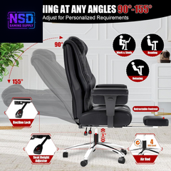 600Lbs Big and Tall Office Chair,Leather Executive Office Chair with Foot Rest for Heavy People,Wide Ergonomic Comfy High-Back Reclining Computer Chair, Swivel Rolling Wheels and Padded Lumbar Support