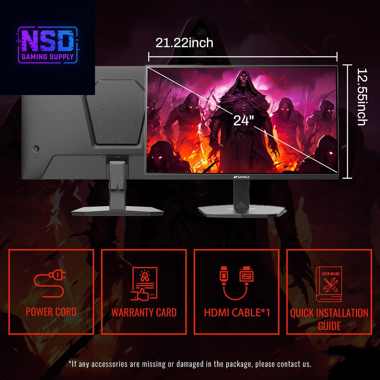 24 Inch Gaming Monitor 200Hz 180Hz 1Ms Freesync HDR 110% Srgb FHD 1080P Computer Monitor HDMI DP Ports Eye Care Frameless VESA Mount Cable Management (ES-G24F4L HDMI Cable Included)
