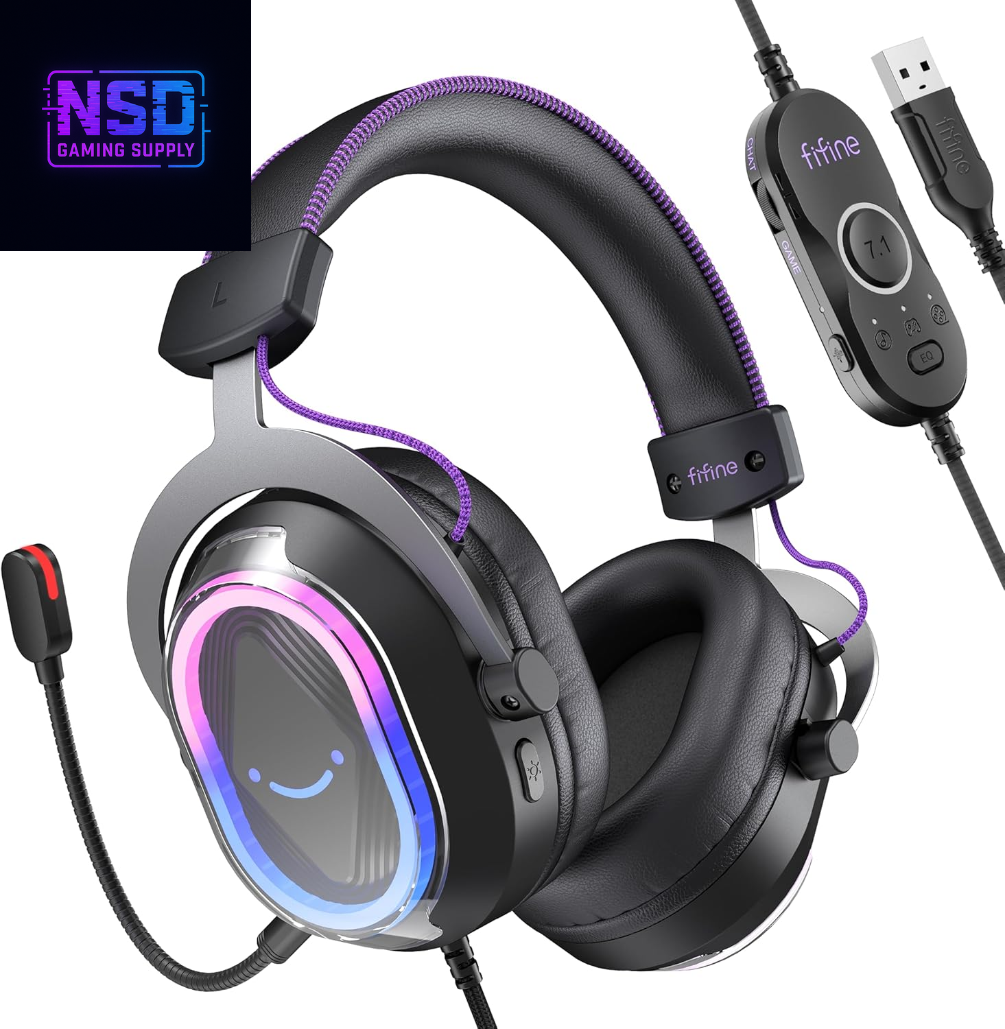 Wired USB Gaming Headset: 7.1 Surround Sound - Vibrant Customizable RGB - Game/Chat Balance, Gamer Headphone with Noise Canceling Mic for PC, PS5/PS4, Laptop, Mac - Ampligame H13BP