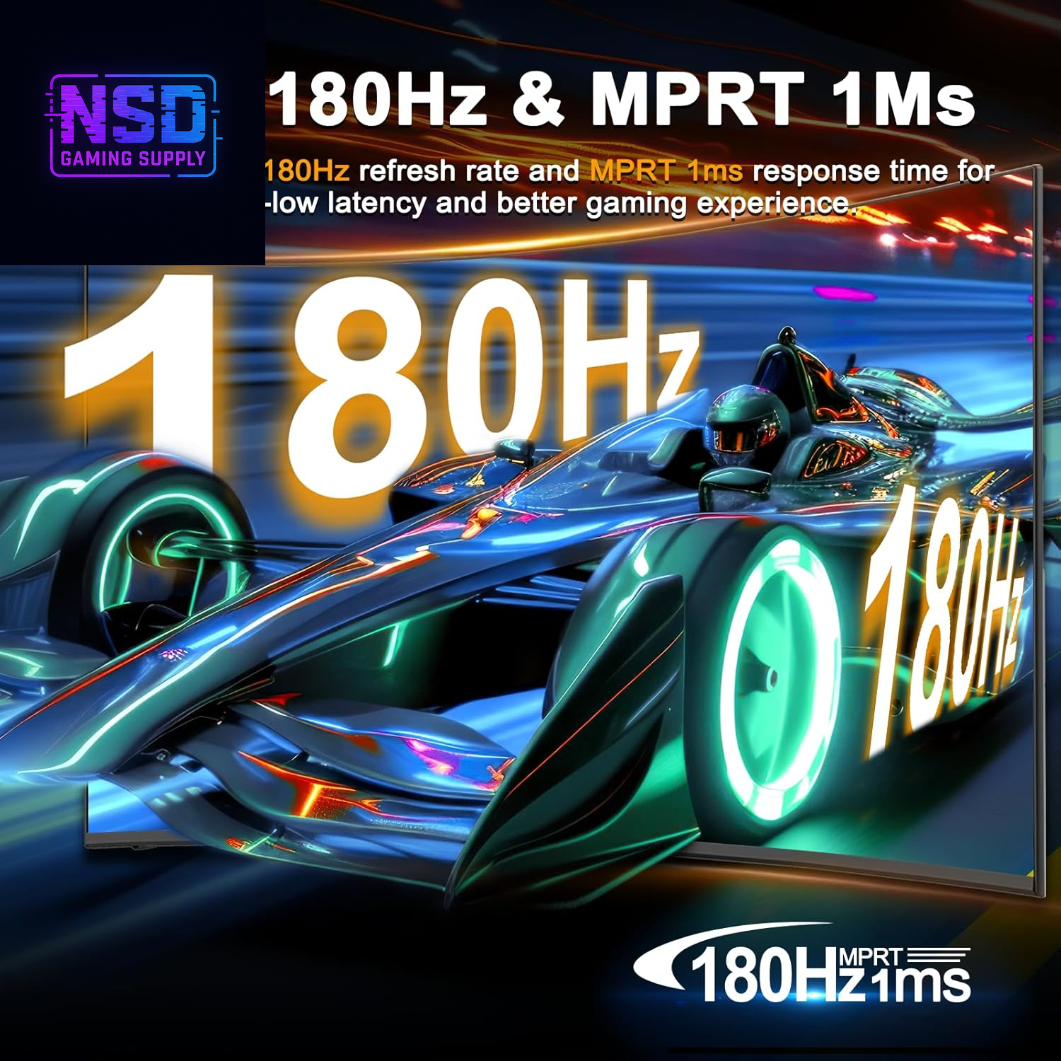 24‑inch Curved Gaming Monitor, 180 Hz, 1 ms MPRT, FHD, FreeSync, 130% sRGB, HDR, Built‑in speakers, HDMI + DP, VESA, metal stand, HDMI cable included