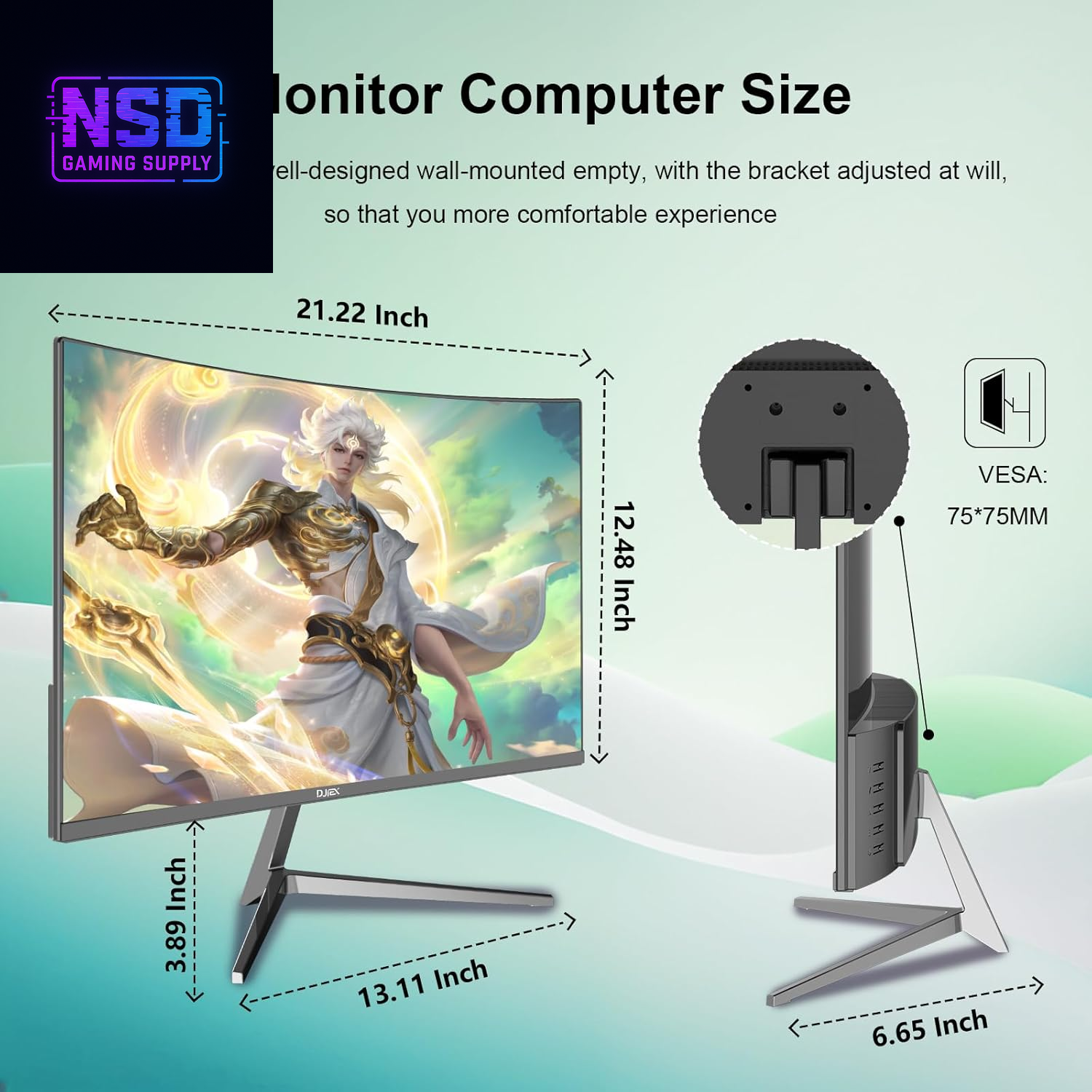 24 Inch Curved Monitor FHD 1920X1080P 100Hz Refresh Rate 16:9 Aspect Ratio Ergonomic Tilt Home Office Gaming Monitor Sync Visual Experience for Work & Play Support Wall Mount Install