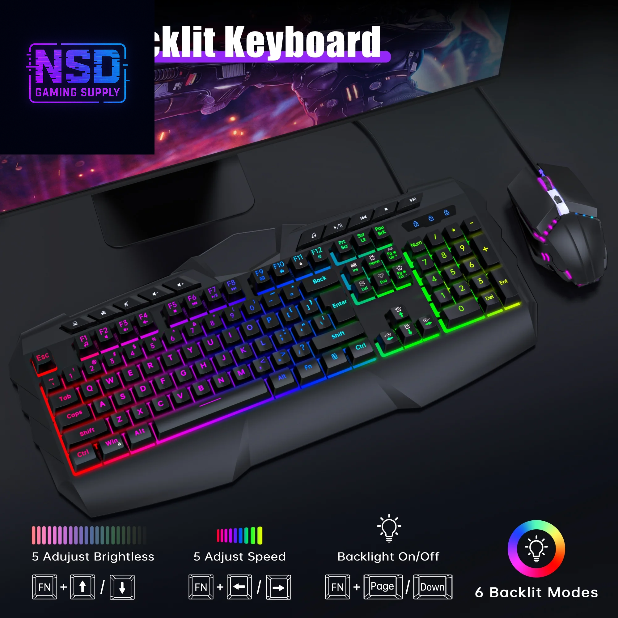 Wired Gaming Keyboard and Mouse Combo, LED RGB Backlit 114 Keys Mechanical Feel Anti-Ghosting Game Keyboard with 12 Multimedia Keys & 7 Colors Backlit Gaming Mouse for Windows PC Laptop Gamer