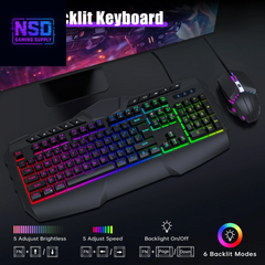 Wired Gaming Keyboard and Mouse Combo, LED RGB Backlit 114 Keys Mechanical Feel Anti-Ghosting Game Keyboard with 12 Multimedia Keys & 7 Colors Backlit Gaming Mouse for Windows PC Laptop Gamer