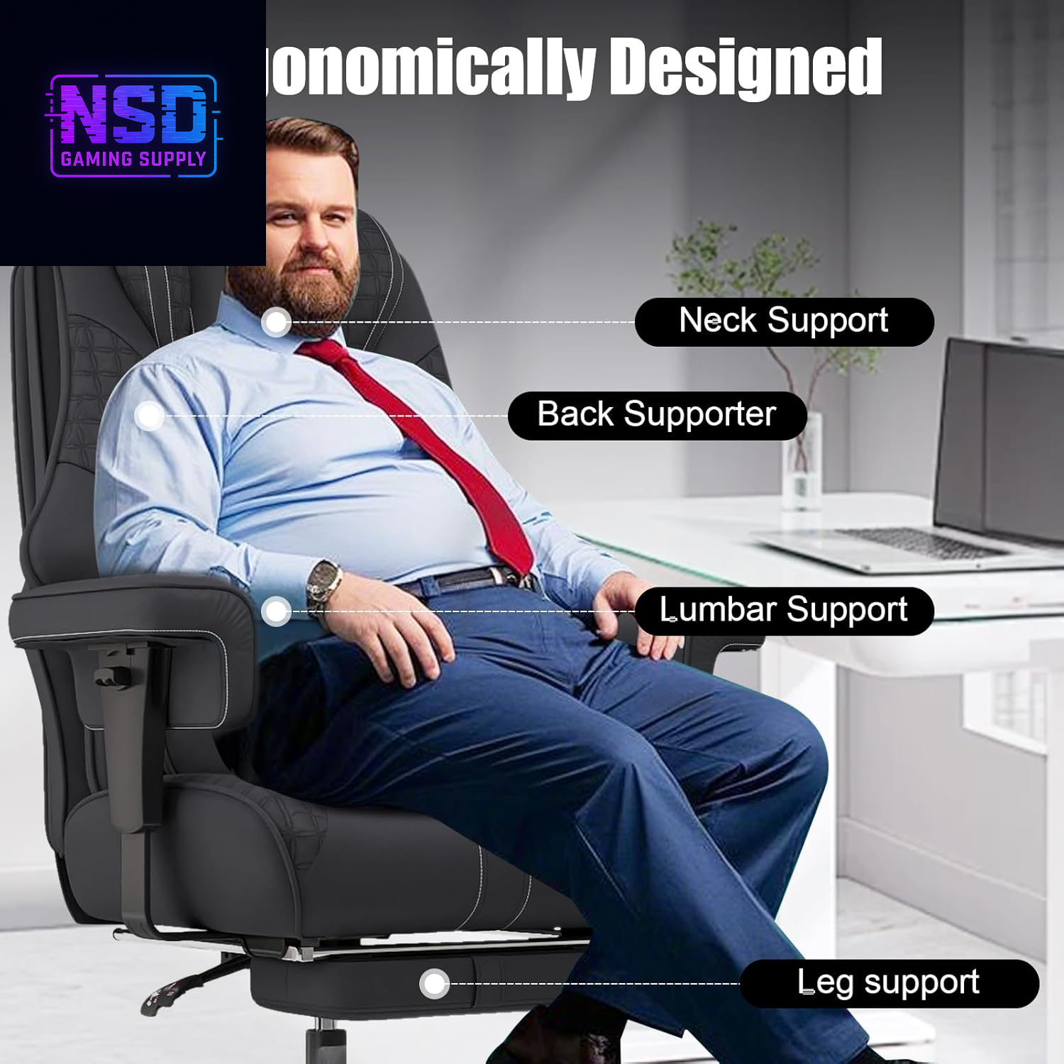 600Lbs Big and Tall Office Chair,Leather Executive Office Chair with Foot Rest for Heavy People,Wide Ergonomic Comfy High-Back Reclining Computer Chair, Swivel Rolling Wheels and Padded Lumbar Support