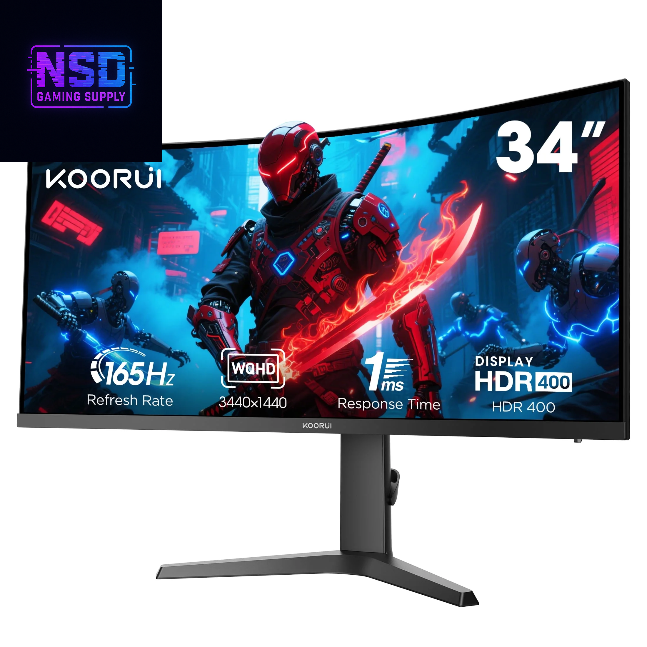 34'' WQHD Curved Gaming Monitor, 180Hz/165Hz Ultrawide Monitor, 3440×1440P 1Ms(Mprt) HDR400, Black