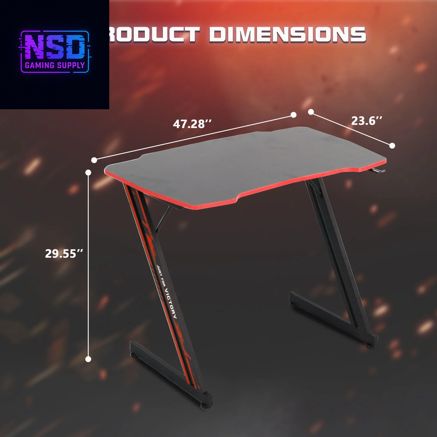 47 Inch Gaming Desk, Z Shaped PC Computer Desk Gaming Workstation with Headphone Hook, Ergonomic Gaming Table PC Desk for Game Players, Red