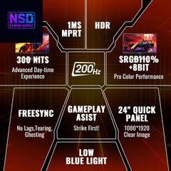 24 Inch Gaming Monitor 200Hz 180Hz 1Ms Freesync HDR 110% Srgb FHD 1080P Computer Monitor HDMI DP Ports Eye Care Frameless VESA Mount Cable Management (ES-G24F4L HDMI Cable Included)