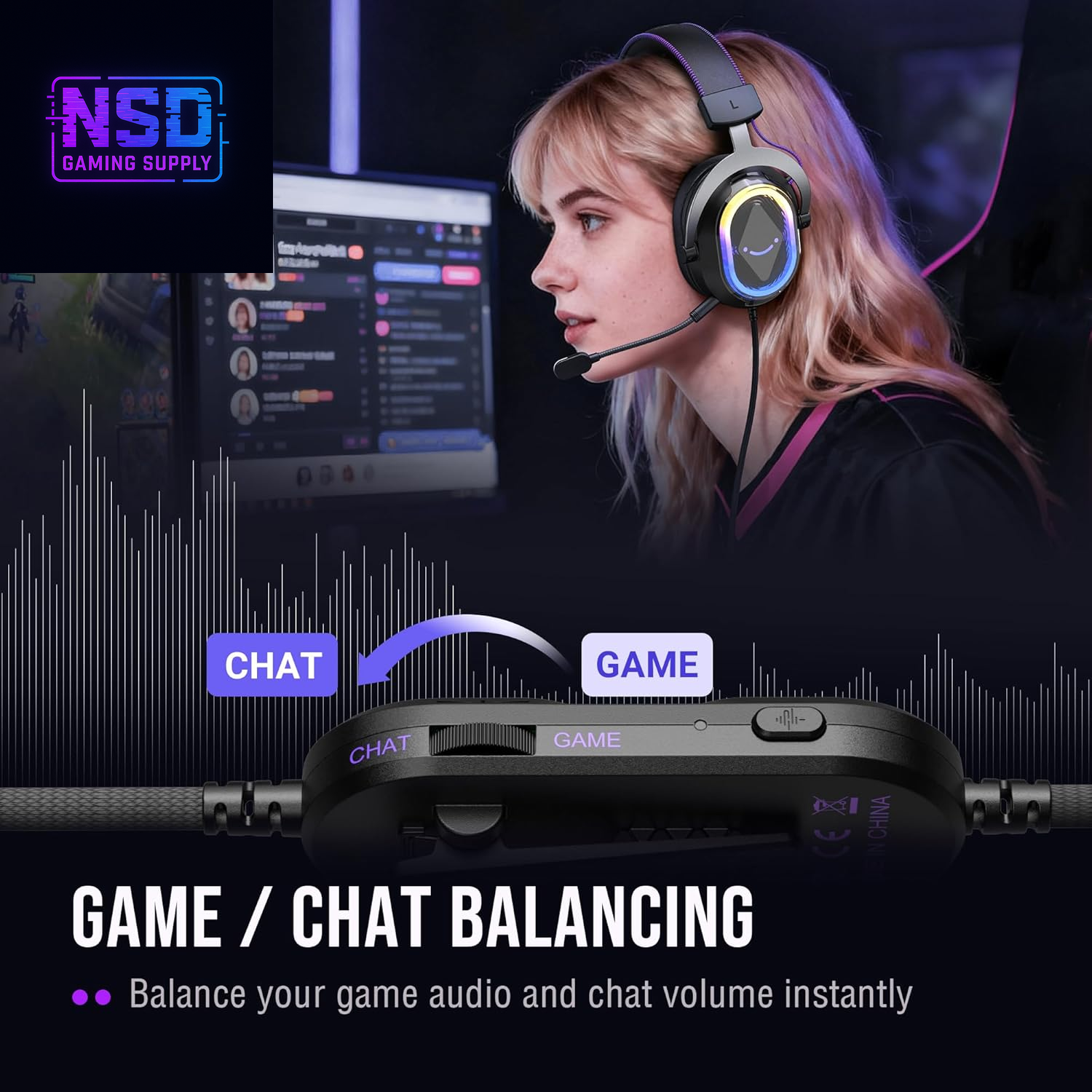 Wired USB Gaming Headset: 7.1 Surround Sound - Vibrant Customizable RGB - Game/Chat Balance, Gamer Headphone with Noise Canceling Mic for PC, PS5/PS4, Laptop, Mac - Ampligame H13BP