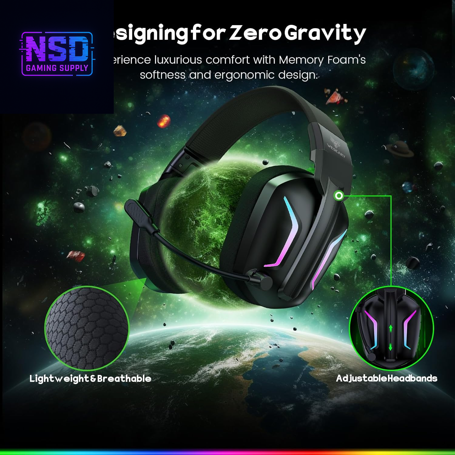 Wireless Gaming Headsets for PC, PS5, PS4, Switch, Mac, 2.4Ghz Wireless Gaming Headphone with ENC Noise Canceling Microphone, Bluetooth 5.4, Cool Lighting, 50H Battery, 50Mm Drivers