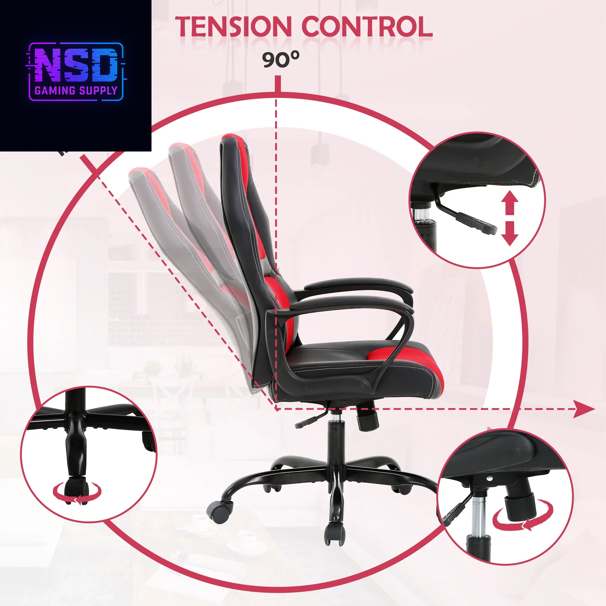 Gaming Chair PC Gaming Chair Gaming Chairs for Adults, Computer Chair PU Leather Office Desk Chair with Arms & Back Ergonomic High-Back Video Game Chair(Red）