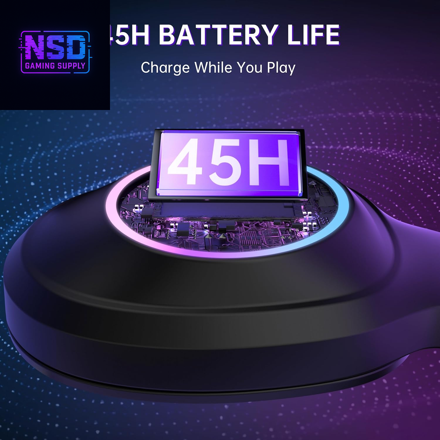 Wireless Gaming Headset Compatible with PS5/4, Nintendo Switch, PC, Bluetooth 5.4 & 2.4Ghz Gaming Headphones with Noise Canceling Mic, RGB, Type-C, 20Ms Latency, 45H, 7.1 Virtual Surround- Black