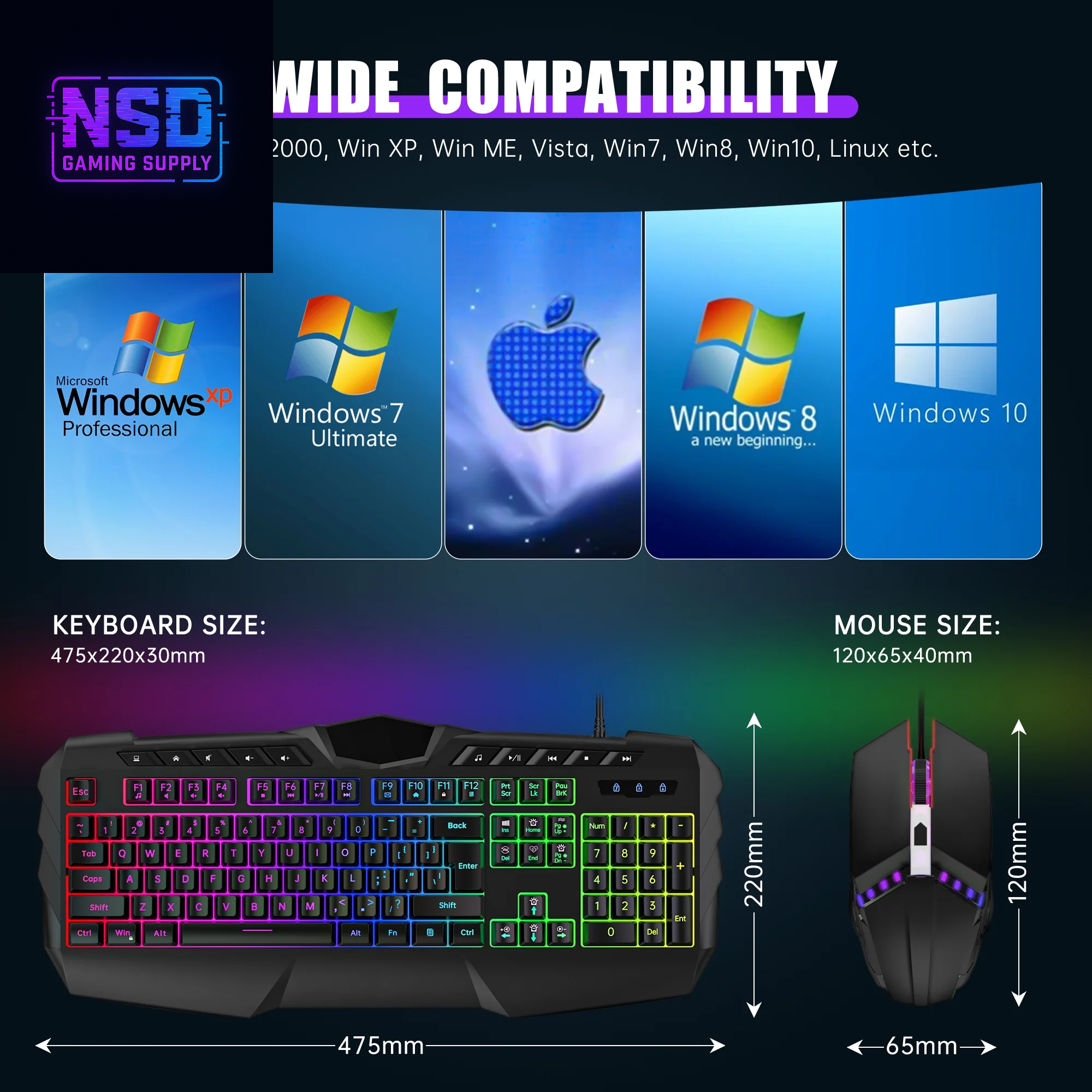 Wired Gaming Keyboard and Mouse Combo, LED RGB Backlit 114 Keys Mechanical Feel Anti-Ghosting Game Keyboard with 12 Multimedia Keys & 7 Colors Backlit Gaming Mouse for Windows PC Laptop Gamer